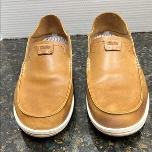 OluKai Men's Cognac Slip-On Leather Loafers